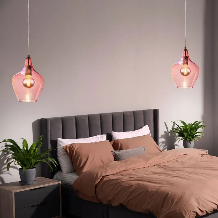 Hängeleuchte, silber, Glas pink , H 150 cm – Bild 9