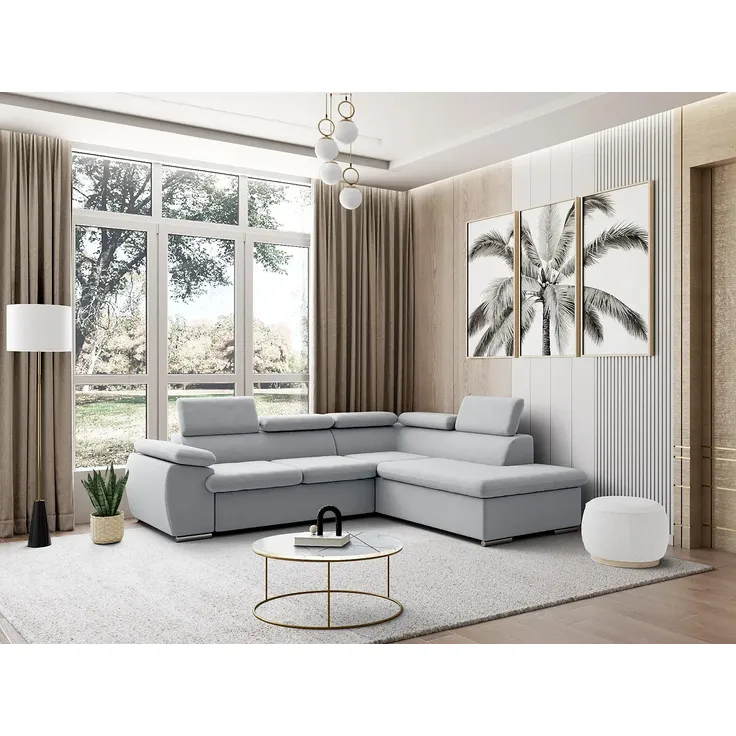 Ecksofa mit Schlaffunktion & Bettkasten FABIEN - Hellgrau - Ecke Rechts