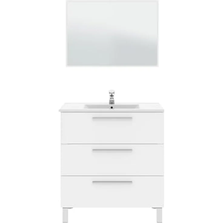 FORES HABITAT Waschbeckenunterschrank, weiß glänzend, 3 Soft-Close Schubladen, 80x86x45 cm – Bild 6