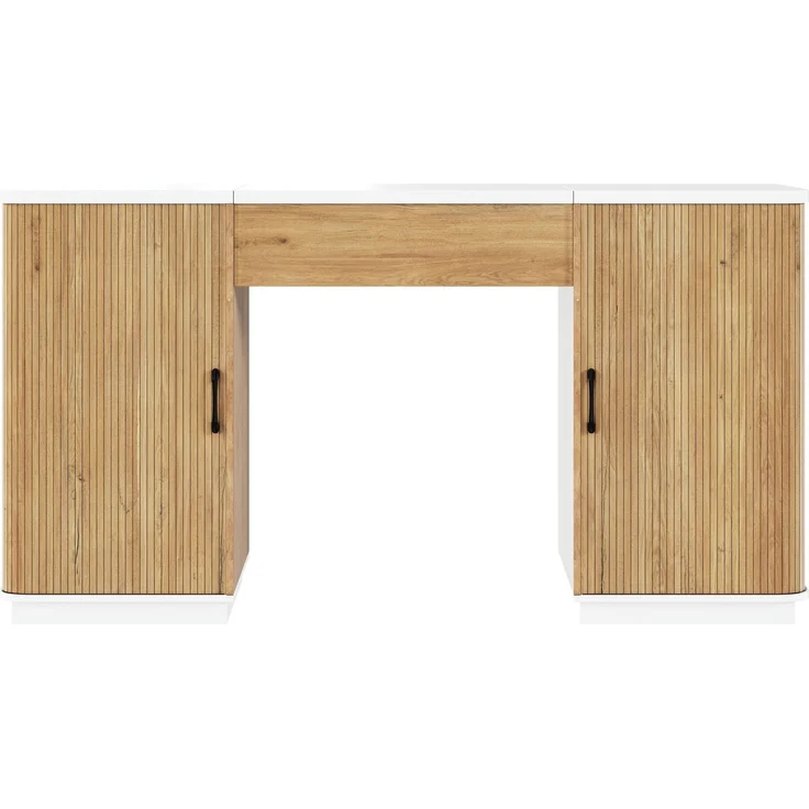 Höhenverstellbarer Schreibtisch mit Stauraum, 140x50x78/92 cm, Weiß/Eichenoptik – Bild 6