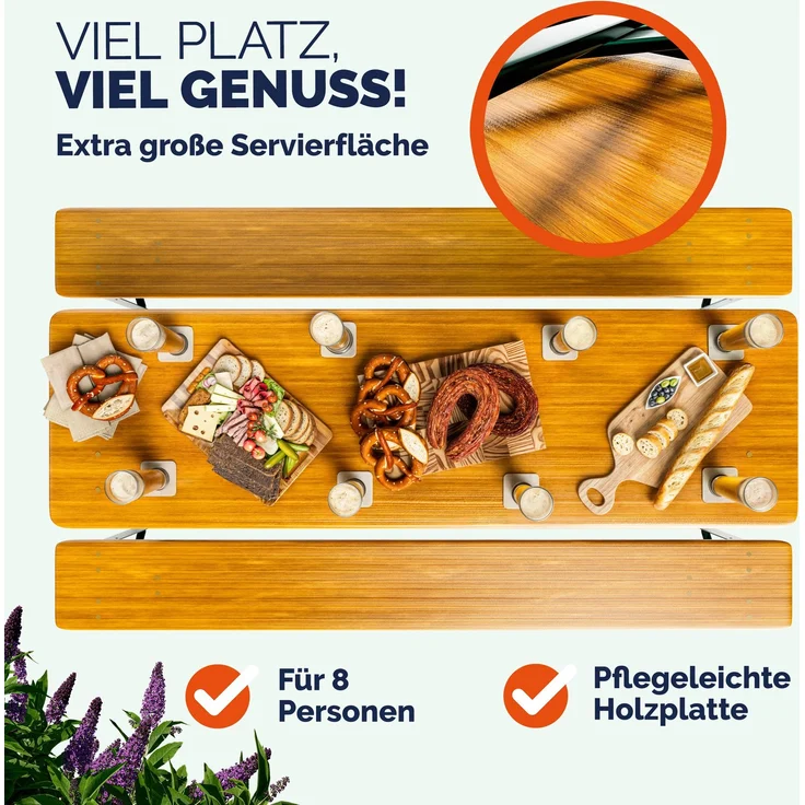 Casaria Bierzeltgarnitur, 3-tlg, Klappbar, Holz natur / Stahl grün, 75 x 46 x 170 cm – Bild 8