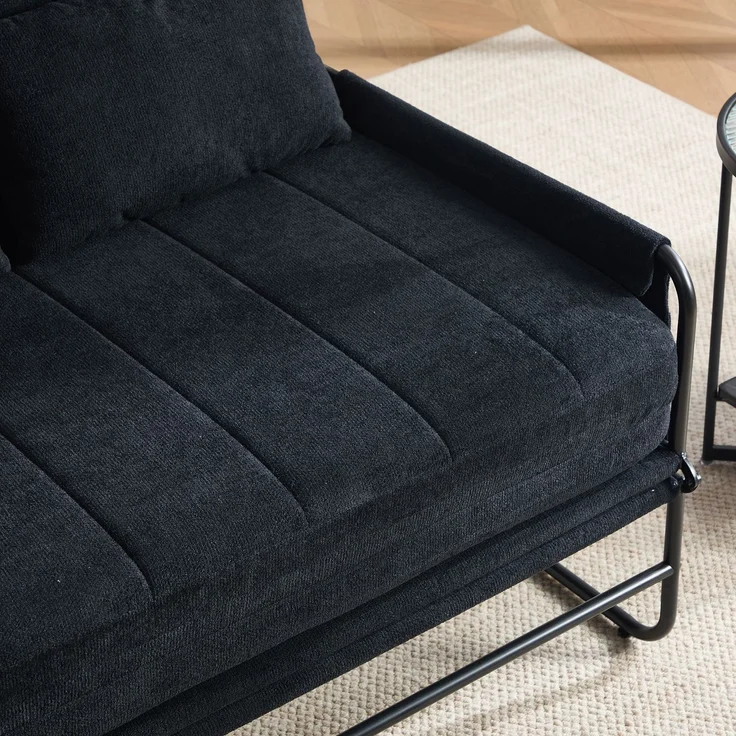 ZUBALIYA Schlafsofa 85x92 cm, mit Stauraum, mit Chenille - Bezug, mit breiten Armlehnen, mit Schaumstoffpolsterung, Schwarz – Bild 15