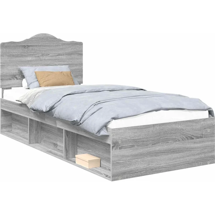 vidaXL Bettrahmen Graues Sonoma 90 x 200 cm Massives Kiefernholz 3413358 – Bild 1