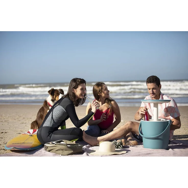 Keter Kühlbox Go Bar, mobiler 2-in-1-Getränkekühler und Serviertisch, ausziehbar, blau, wetterfest – Bild 4