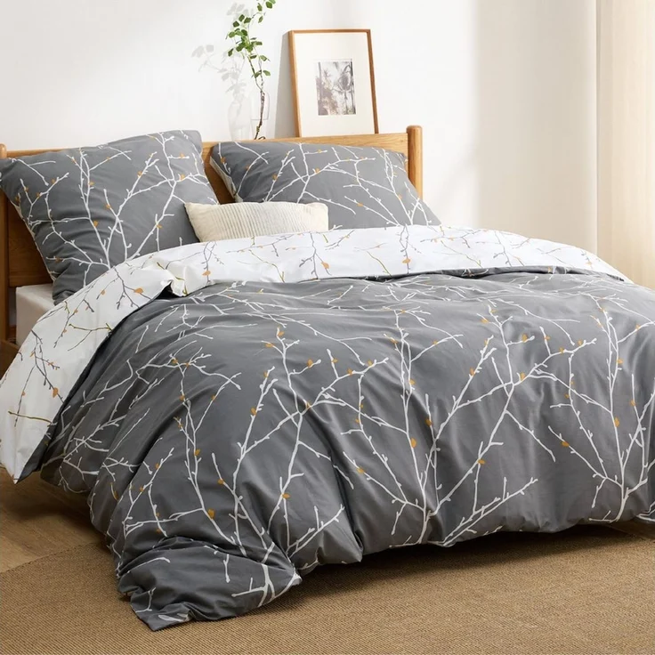 BEDSURE Wendebettwäsche mit Zweige-Design und Reißverschluss 100% Baumwolle, Baumwolle, 3 teilig, mit 8 stabilen Eckbändchen – Bild 2