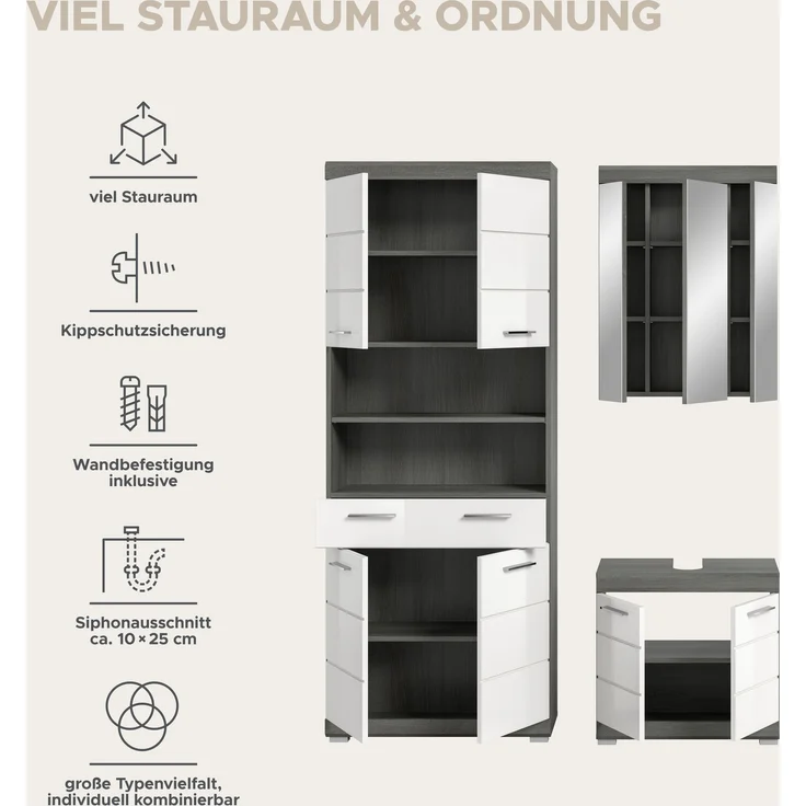 Badezimmer-Set >Scout< in Rauchsilber / Weiß Hochglanz - 149x191x34cm (BxHxT) – Bild 10