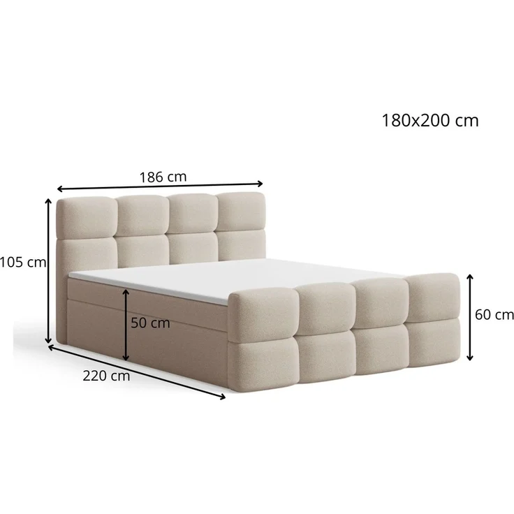 GRAINGOLD Rivon Doppelbett 180x200, Boxspringbett, zwei Bettkästen, mit Kopfteil, Modern Stil, Bouclé-Stoff, Schwarz – Bild 8