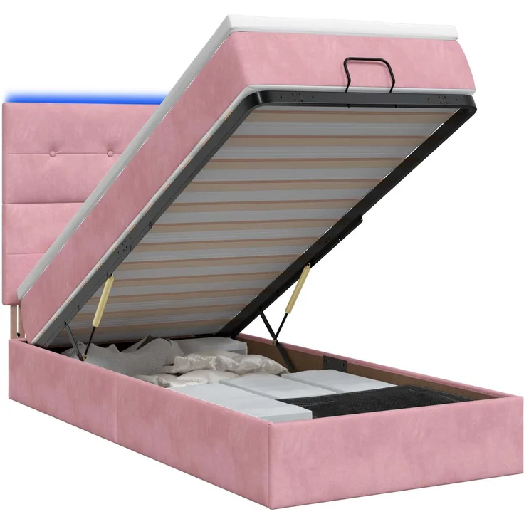 vidaXL Ottoman-Bett mit Matratze und LED Rosa 90 x 190 cm Samt 3458276 – Bild 2