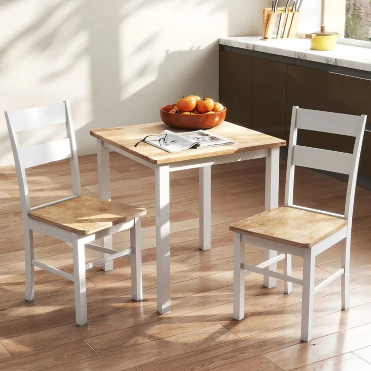 2er-Set Küchenstühle, Kautschukholz, gebogene Sprossenlehne, Weiß--Eiche--50.5x40x88.5cm--YOUDENOVA – Bild 8