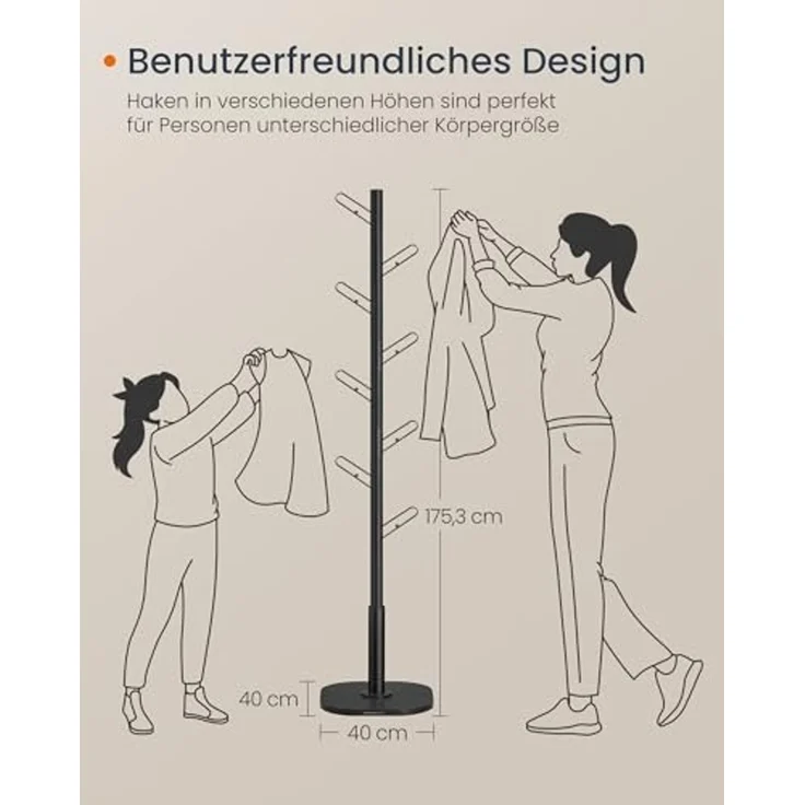 SONGMICS HOME Garderobe in Baum-Form, Kleiderständer, freistehende Garderobe, 8 Haken mit abgerundeten Enden, 175,3 cm hoch, für Kleidung, Hüte, Taschen, tintenschwarz – Bild 6