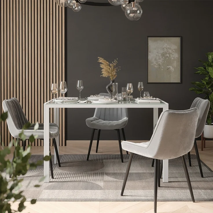Esstisch Set Grand Weiß 120 x 70 cm mit 4 Stühlen (Grau) Vicco – Bild 6