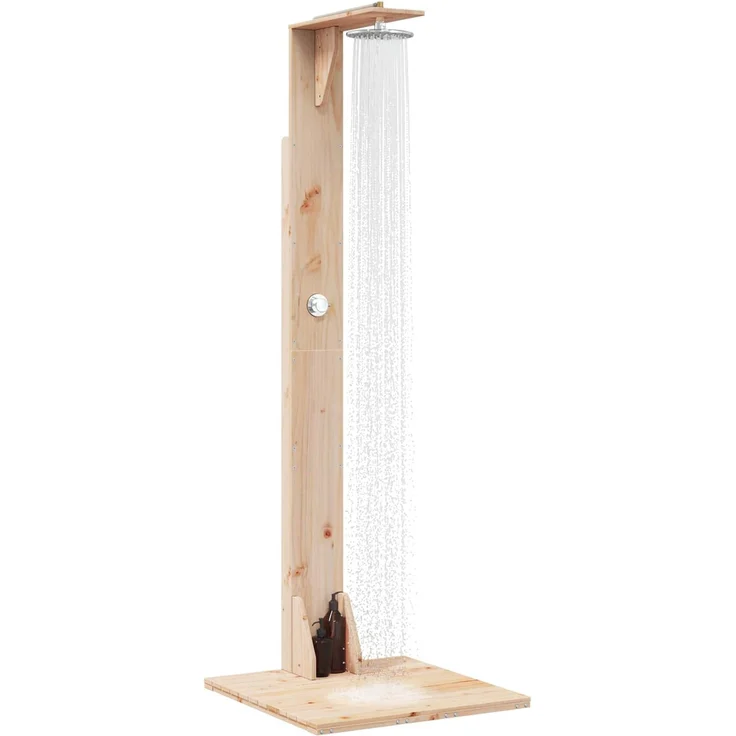 vidaXL Gartendusche 214,5 cm Massivholz Kiefer und Edelstahl Natur 886344 – Bild 3