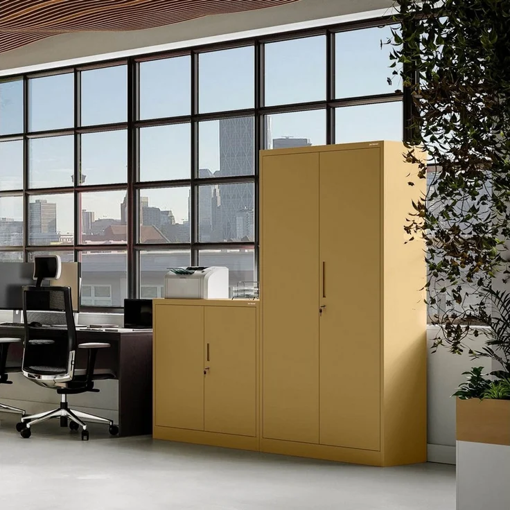Domator Metallschrank 185 x 90 x 45 cm | Aktenschrank Abschließbar mit Kleiderstange, Pulverbeschichtung | Aufbewahrungsschrank Umkleideschrank Spind Kleiderstange | Beige – Bild 4