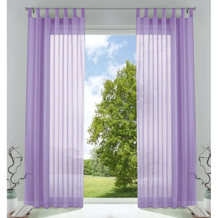 2er-Pack Gardinen Transparent Vorhang Set Wohnzimmer Voile Schlaufenschal mit Bleibandabschluß HxB 245x140 cm Flieder, 61000CN