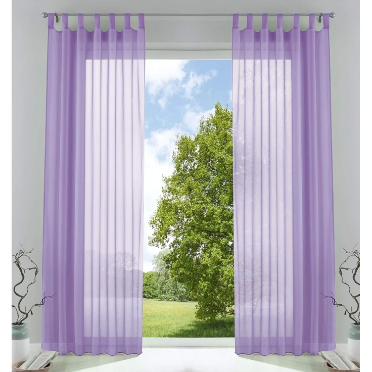 2er-Pack Gardinen Transparent Vorhang Set Wohnzimmer Voile Schlaufenschal mit Bleibandabschluß HxB 245x140 cm Flieder, 61000CN