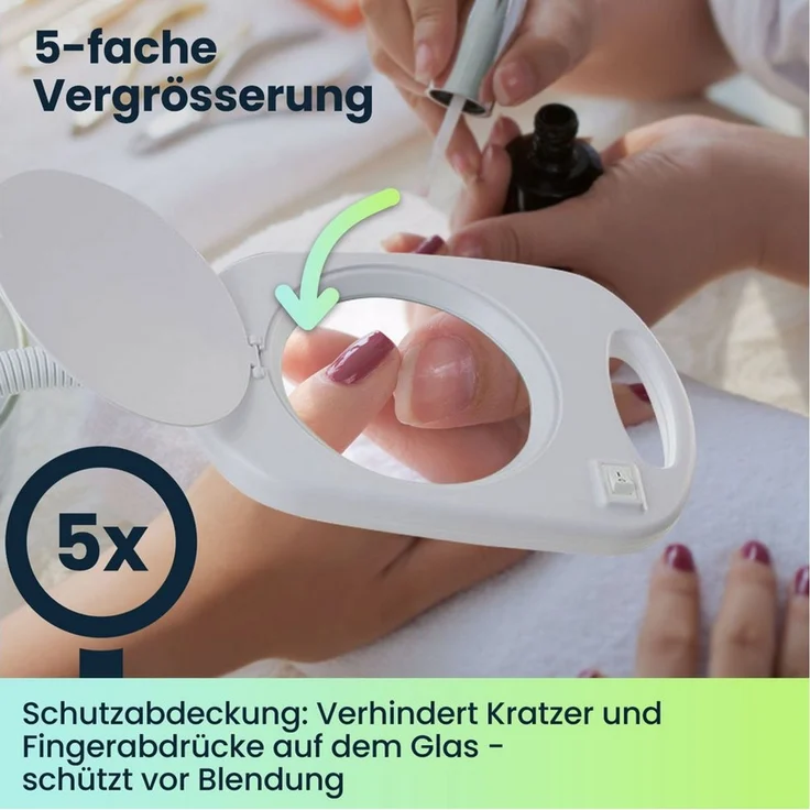 Casativo Lupenlampe LED-Lupenleuchte (5x Vergrößerung) mit Klemme & flexiblem Gelenkarm, 4x3 LEDs für eine gleichmässige Ausleuchtung – Bild 3
