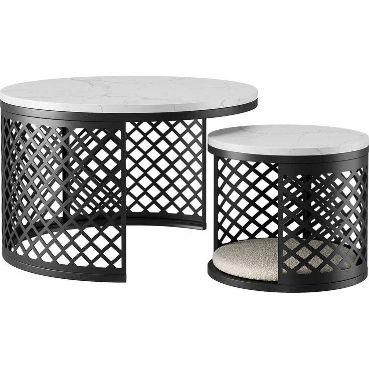 Nesting-Couchtisch 70x70x45 cm – Platzsparendes 2er-Set in Weiß & Schwarz – Bild 7