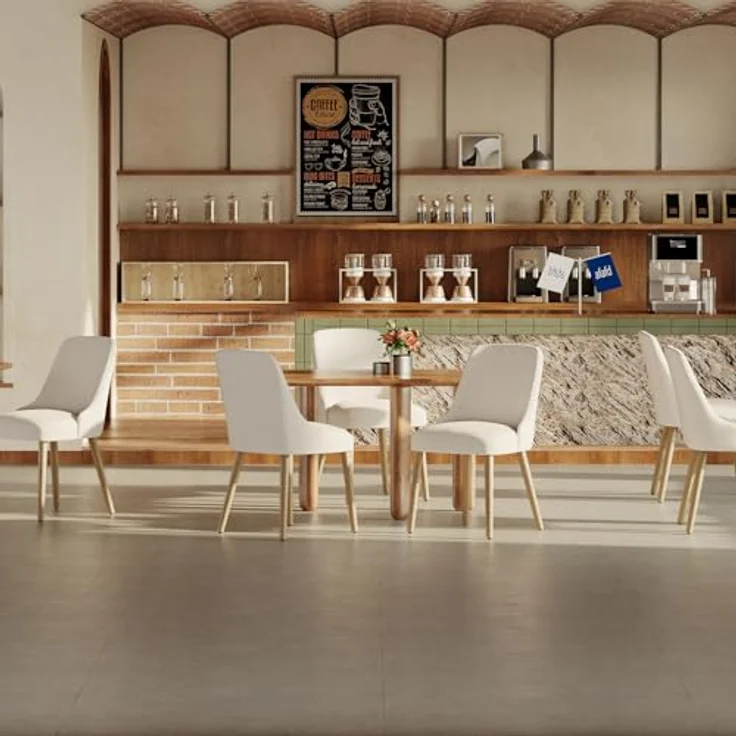 COLAMY Esszimmerstühle 6er Set, Gepolsterter Stuhl mit Holzbeinen, Hohe Rückenlehne für Esszimmer/Restaurant/Café, Beige – Bild 9