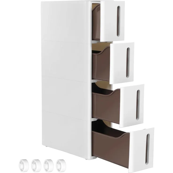 Songmics 'Vasagle' Kunststoffregal mit 4 Ebenen, platzsparend, weiß/braun, 45 x 17 x 84 cm