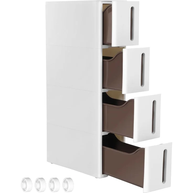 Songmics 'Vasagle' Kunststoffregal mit 4 Ebenen, platzsparend, weiß/braun, 45 x 17 x 84 cm – Bild 1