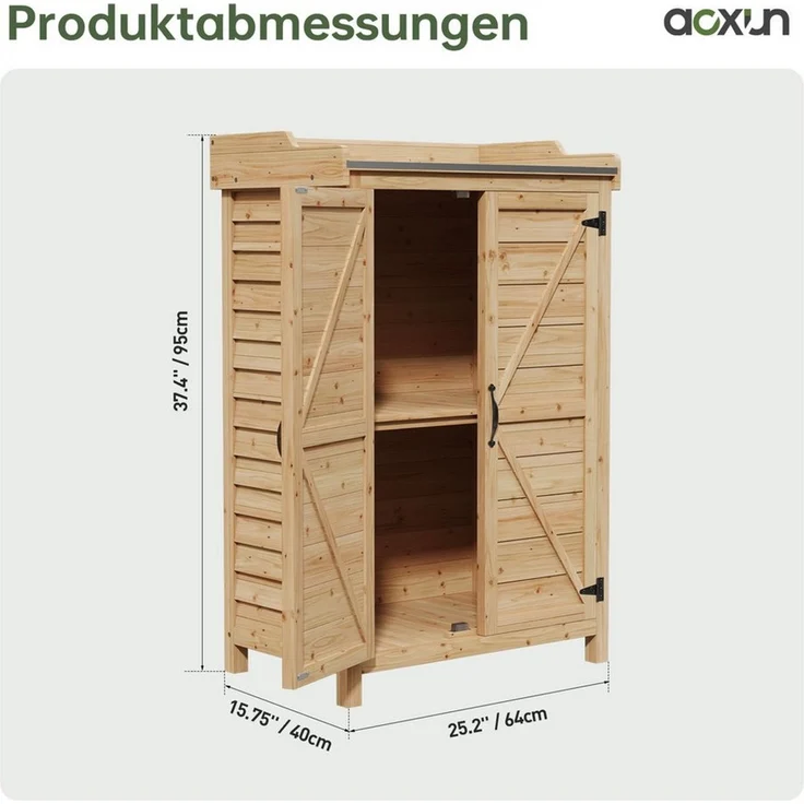 AOXUN Garten-Geräteschrank mit verstellbaren Fächern & Seitenhaken, BxT: 64x40 cm, (1 St), Gartenschrank Holz mit Pflanztisch, Doppeltür, 64x40x95 cm – Bild 2