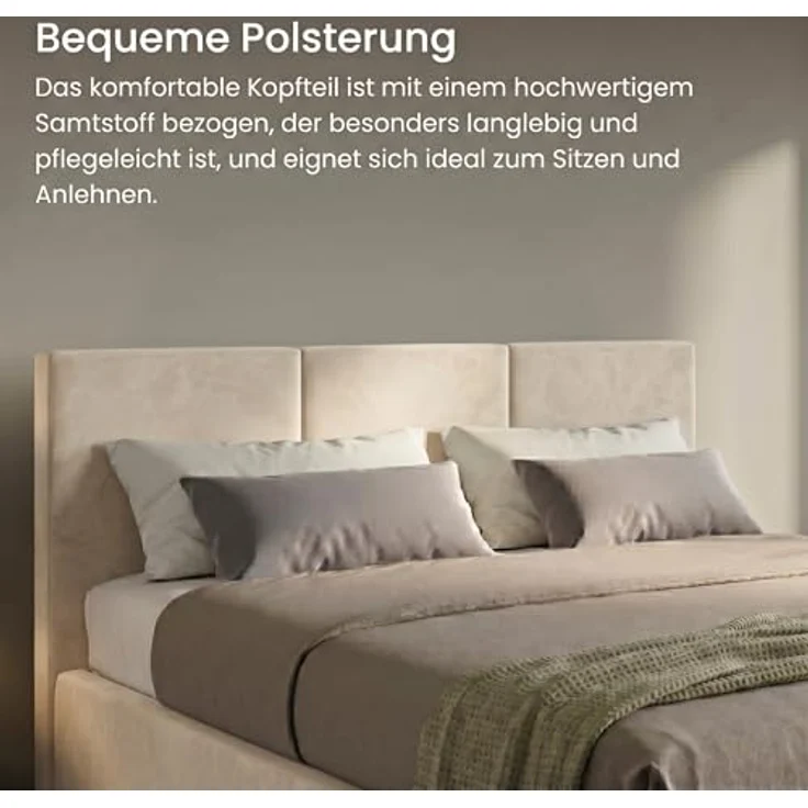Home Collective Polsterbett Doppelbett mit Lattenrost & Stauraum, Creme, verschiedene Größen (120x200, 140x200, 160x200, 180x200), samtweicher Veloursstoff, in Europa hergestellt – Bild 4