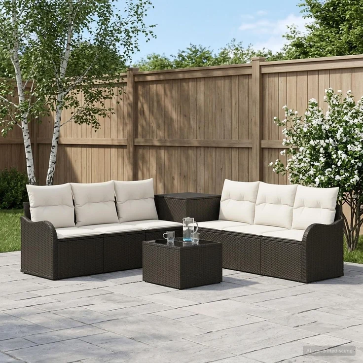 vidaXL Sofa Set 8 stk. Schwarz und Cremeweiß Polyrattan und Stahl 3448045 – Bild 1