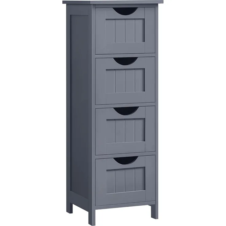 VASAGLE Badezimmerschrank, Badschrank, Beistellschrank mit 4 Schubladen, 30 x 30 x 82 cm, für Badezimmer, Wohnzimmer, Esszimmer, Küche, modern, grau LHC040G01