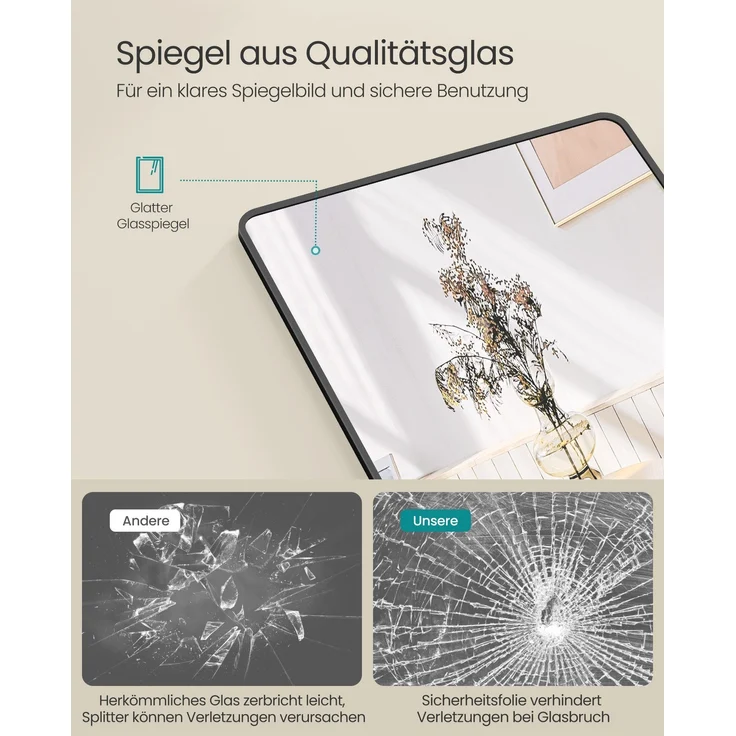SONGMICS Ganzkörperspiegel, 120 x 40 cm, rechteckiger Spiegel, Wand- oder Türmontage, Rahmen aus Aluminiumlegierung, Hartglas, für Schlafzimmer, Wohnzimmer, Garderobe, tintenschwarz LFMDE032B01 – Bild 3