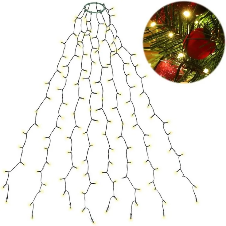 Salcar LED-Lichterkette Weihnachts Lichterkette Weihnachtsbaum LED Lichterkette mit Zauberstab, 1,5m Christbaumbeleuchtung mit Ring und 8 Girlanden, 200 LED Warmweiß