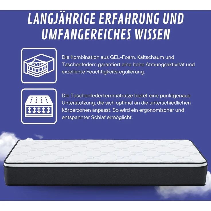 Arensberger EMILIA Federkernmatratze mit GEL-Schaum und integriertem Topper | 180x200 cm Höhe 23cm | Härtegrad H3/ H4 | HR Taschenfederkern Matratze – Bild 4