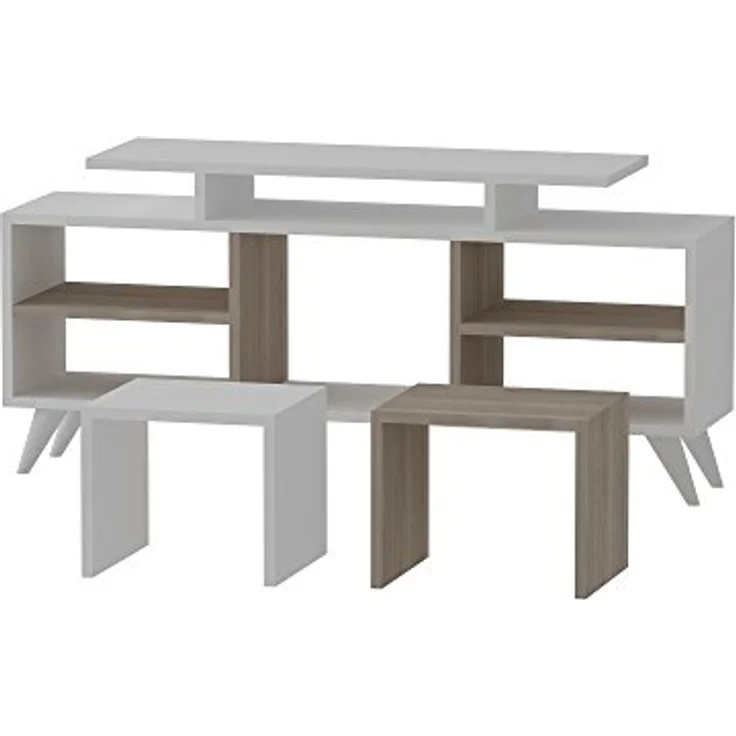 Hanah Home Modern TV Unit with Wall-Mount Option, White & Cordoba, 120 cm | 100% Melamine Coated, 18 mm Thick | Includes 2 Stylish Coffee Tables & Multiple Shelves – Bild 3