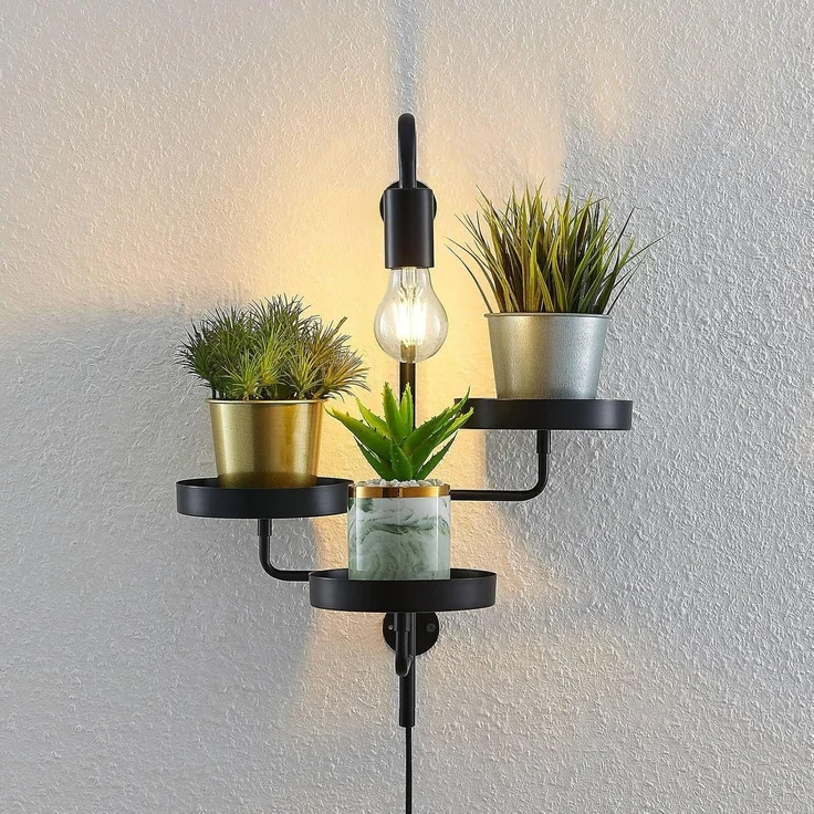 Lindby Wandleuchte Hanjo, Metall, Schwarz IP20, 1 x 60 W – Bild 6