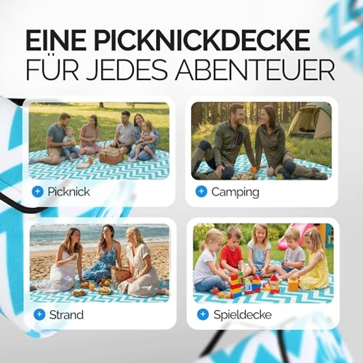 DETEX® Picknickdecke, 200x200 cm, blau/weiß – Bild 7