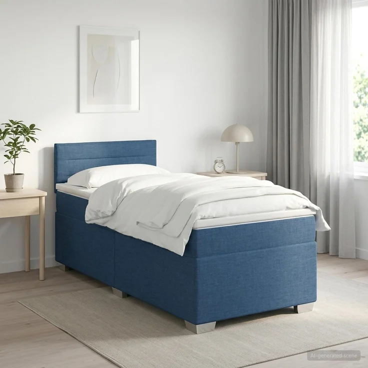vidaXL Boxspringbett mit Matratze mit Kopfteil Blau 100 x 200 cm Stoff 3450410 – Bild 1