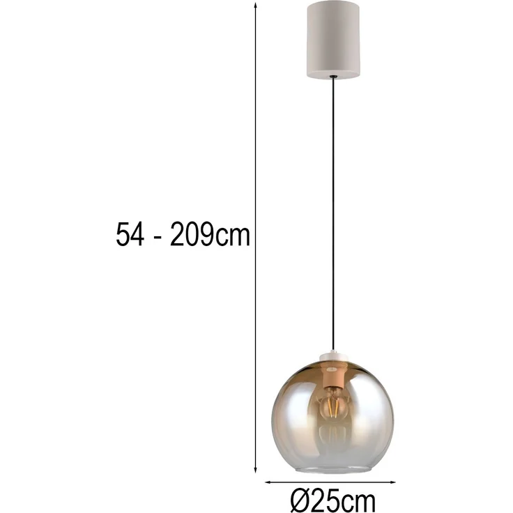 LED Pendelleuchte höhenverstellbar 1-flammig mit Glaskugel Bernstein, Ø 25cm – Bild 4