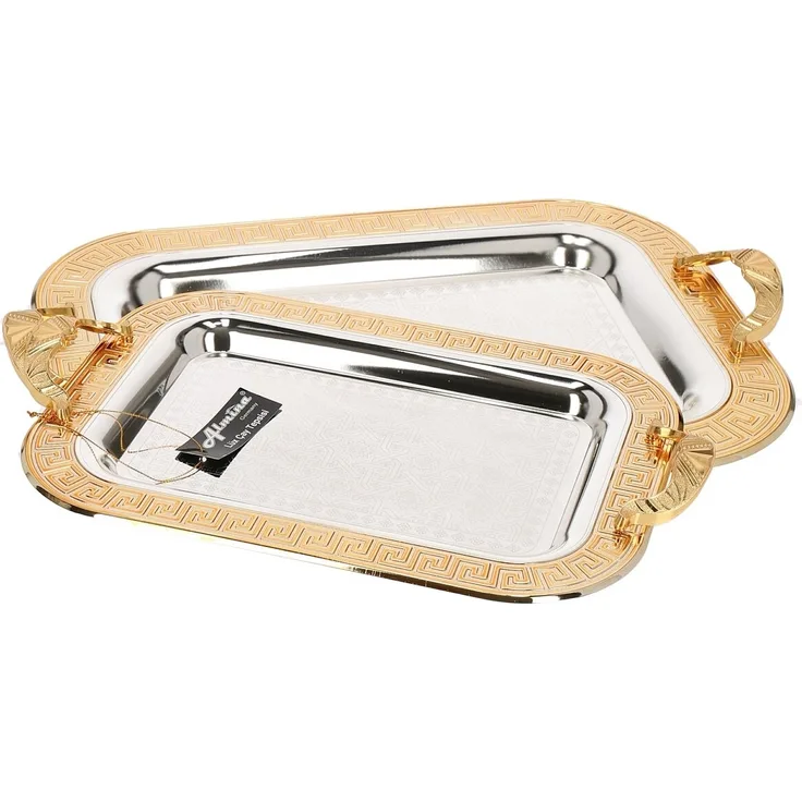 2er-Set Serviertabletts aus hochwertigem 18/10 Edelstahl – Funktionalität trifft auf Eleganz Motiv 1 Silber/Gold