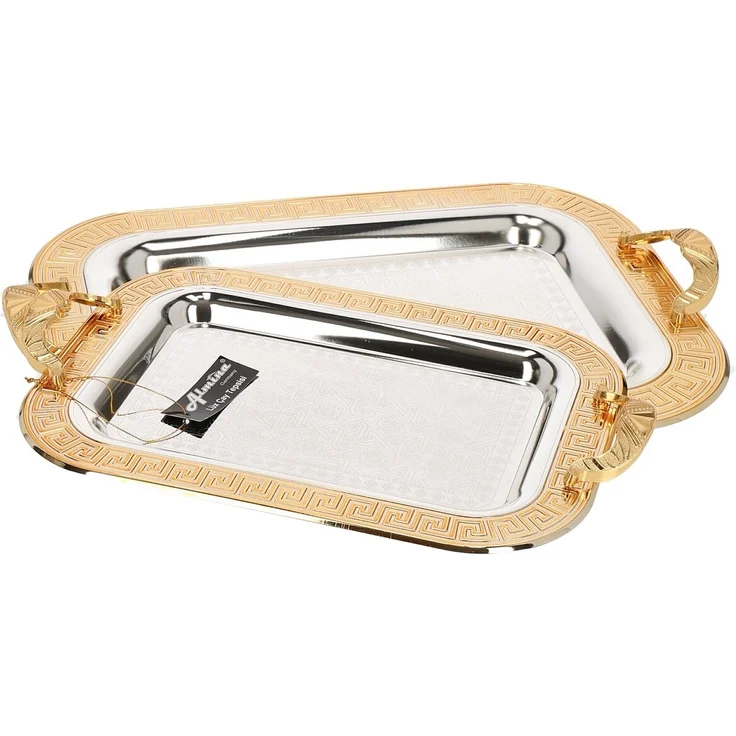 2er-Set Serviertabletts aus hochwertigem 18/10 Edelstahl – Funktionalität trifft auf Eleganz Motiv 1 Silber/Gold – Bild 1