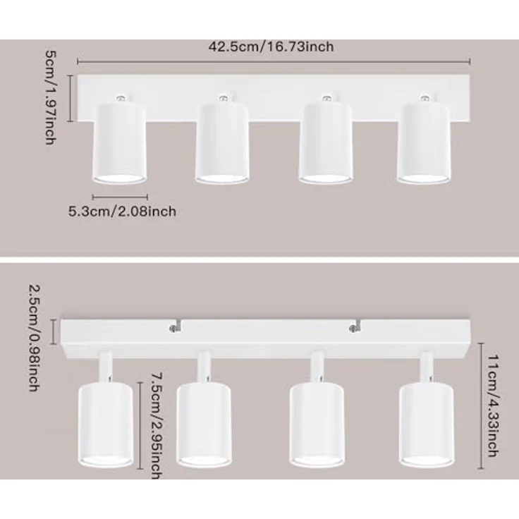 Ketom Deckenstrahler 4 Flammig GU10, Verstellbare LED Deckenlampe in Weiß, 43cm, Ohne Leuchtmittel – Bild 3