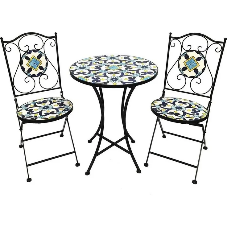 Mosaik Sitzgarnitur Set 3-teilig Sitzgruppe Gartenmöbel Tisch Stühle