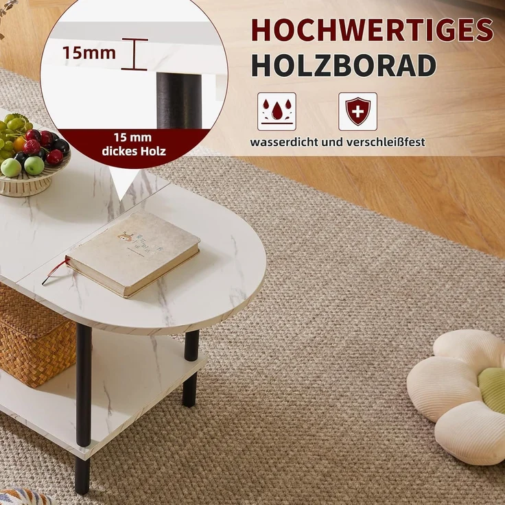 Couchtisch Aibiju Holzbeine 2-Stufiger Stauraum Weiß Schwarz YD-011M – Bild 4