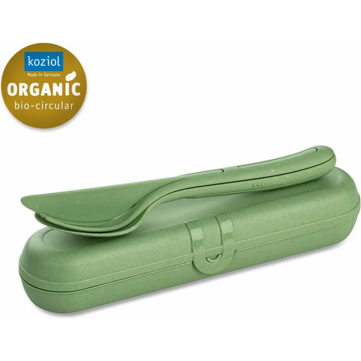 Koziol Besteckset mit Etui Klikk Ready 4-tlg, To-Go-Besteck, Kunststoff, Nature Leaf Green, 7070703