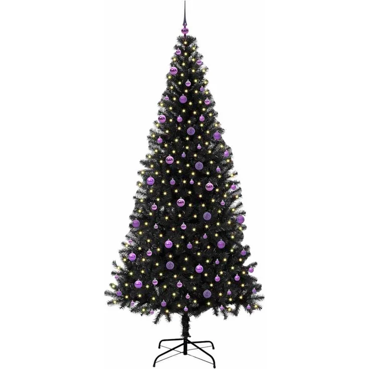 vidaXL Weihnachtsbaum mit LED-Beleuchtung Schwarz 240 cm PVC und Stahl 3396502 – Bild 3