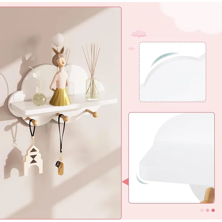 WOLTU Wolkenregal, Kinder Garderobenhaken, Wandregal mit Haken, Hängeregal, Schweberegal weiß, schwebendes Regal für Kinderzimmer, Wanddeko, 36 x 12 x 20,5 cm – Bild 5