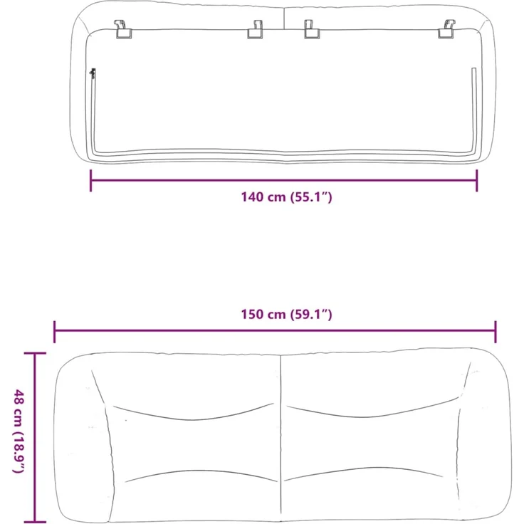 vidaXL Kopfteil-Kissen Schwarz 140 cm Stoff 374578 – Bild 10