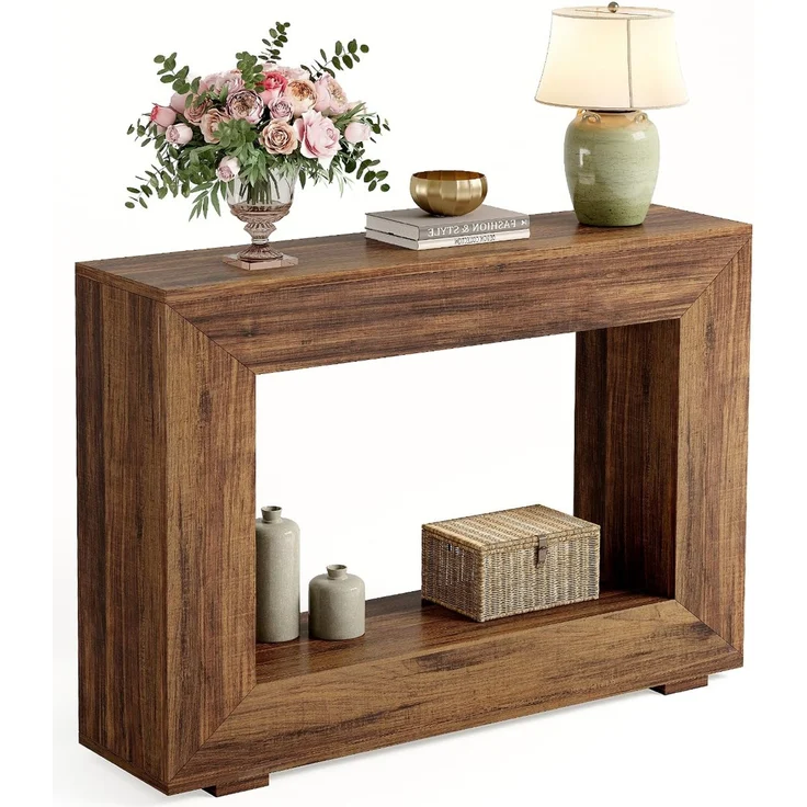 LITTLE TREE 47-Zoll-Konsolentisch, Sofatisch mit Stauraum, Moderne Flurmöbel für den Flur, schmaler, Langer Sofa-Flurtisch für das Wohnzimmer, braun – Bild 1