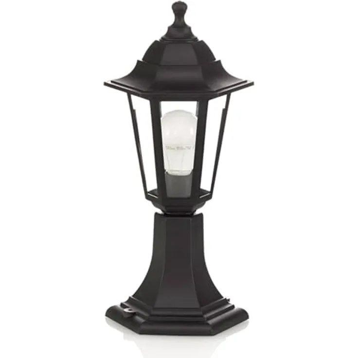 Lindby Außenleuchte Nane, spritzwassergeschützt in Schwarz, Retro Vintage Antik, 1-flammig E27, Wegeleuchte Pollerleuchte Sockelleuchte