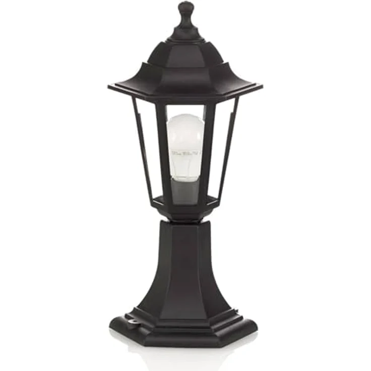 Lindby Außenleuchte Nane, spritzwassergeschützt in Schwarz, Retro Vintage Antik, 1-flammig E27, Wegeleuchte Pollerleuchte Sockelleuchte – Bild 1