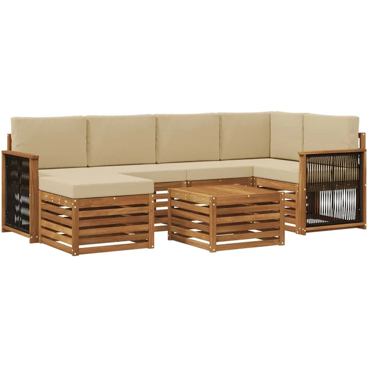 vidaXL Outdoor-Sofagarnitur 7 stk. 5-Sitzer Natur und Beige 3384594 – Bild 2