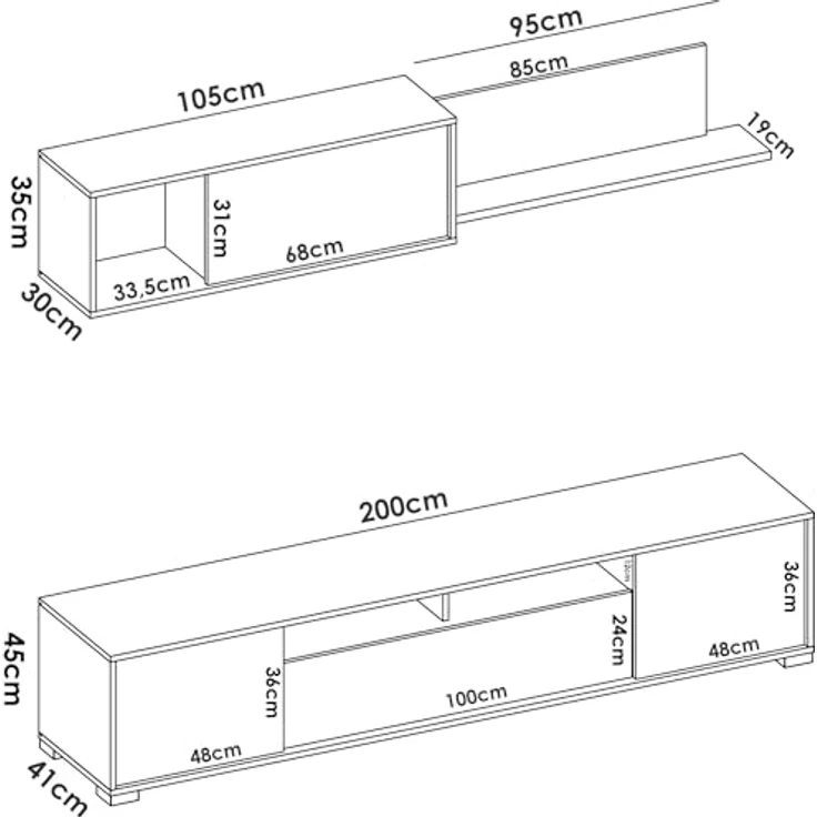 Dmora - Gruf Wandsystem, TV-Ständer-Wohnzimmerset, Mehrzweck-Wohnzimmermöbel, 200x41h180 cm, Eiche und Weiß – Bild 9